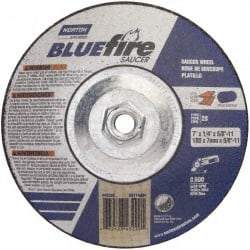 Norton - 24 Grit, 7" Wheel Diam, 1/4" Wheel Thickness, Type 28 Depressed Center Wheel - Zirconia Alumina, S Hardness, 8,600 Max RPM, Compatible with Angle Grinder - Eagle Tool & Supply