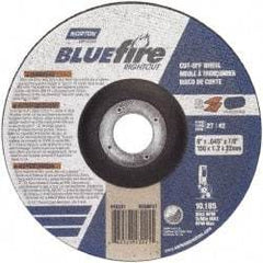Norton - 24 Grit, 6" Wheel Diam, 7/8" Arbor Hole, Type 27 Depressed Center Wheel - Zirconia Alumina, Q Hardness, 10,185 Max RPM, Compatible with Angle Grinder - Eagle Tool & Supply