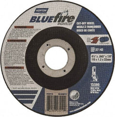 Norton - 24 Grit, 4-1/2" Wheel Diam, 1/16" Wheel Thickness, 7/8" Arbor Hole, Type 27 Depressed Center Wheel - Zirconia Alumina, R Hardness, 13,580 Max RPM, Compatible with Angle Grinder - Eagle Tool & Supply