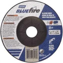Norton - 24 Grit, 5" Wheel Diam, 1/4" Wheel Thickness, 7/8" Arbor Hole, Type 27 Depressed Center Wheel - Zirconia Alumina, S Hardness, 12,225 Max RPM, Compatible with Angle Grinder - Eagle Tool & Supply