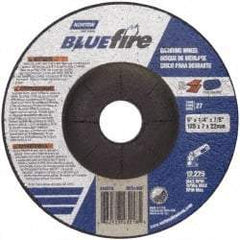 Norton - 24 Grit, 5" Wheel Diam, 1/4" Wheel Thickness, 7/8" Arbor Hole, Type 27 Depressed Center Wheel - Zirconia Alumina, S Hardness, 12,225 Max RPM, Compatible with Angle Grinder - Eagle Tool & Supply