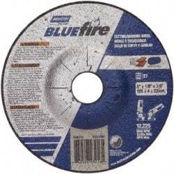 Norton - 30 Grit, 5" Wheel Diam, 1/8" Wheel Thickness, 7/8" Arbor Hole, Type 27 Depressed Center Wheel - Zirconia Alumina, U Hardness, 12,225 Max RPM, Compatible with Angle Grinder - Eagle Tool & Supply