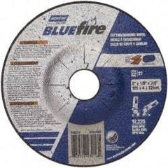 Norton - 30 Grit, 5" Wheel Diam, 1/8" Wheel Thickness, 7/8" Arbor Hole, Type 27 Depressed Center Wheel - Zirconia Alumina, U Hardness, 12,225 Max RPM, Compatible with Angle Grinder - Eagle Tool & Supply