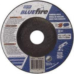 Norton - 24 Grit, 4-1/2" Wheel Diam, 1/4" Wheel Thickness, 7/8" Arbor Hole, Type 27 Depressed Center Wheel - Zirconia Alumina, S Hardness, 13,580 Max RPM, Compatible with Angle Grinder - Eagle Tool & Supply