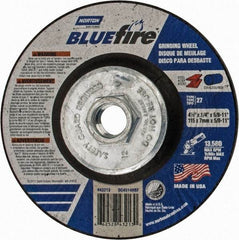 Norton - 24 Grit, 4-1/2" Wheel Diam, 1/4" Wheel Thickness, Type 27 Depressed Center Wheel - Zirconia Alumina, S Hardness, 13,580 Max RPM, Compatible with Angle Grinder - Eagle Tool & Supply