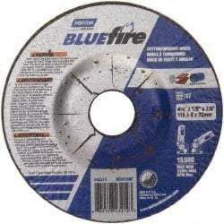 Norton - 30 Grit, 4-1/2" Wheel Diam, 1/8" Wheel Thickness, 7/8" Arbor Hole, Type 27 Depressed Center Wheel - Zirconia Alumina, U Hardness, 13,580 Max RPM, Compatible with Angle Grinder - Eagle Tool & Supply