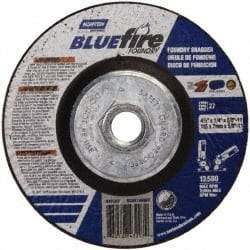 Norton - 24 Grit, 4-1/2" Wheel Diam, 1/4" Wheel Thickness, Type 27 Depressed Center Wheel - Zirconia Alumina/Silicon Carbide Blend, T Hardness, 13,580 Max RPM, Compatible with Angle Grinder - Eagle Tool & Supply