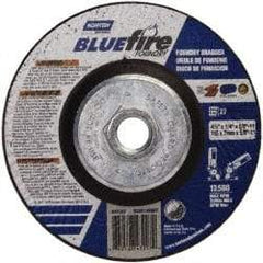 Norton - 24 Grit, 4-1/2" Wheel Diam, 1/4" Wheel Thickness, Type 27 Depressed Center Wheel - Zirconia Alumina/Silicon Carbide Blend, T Hardness, 13,580 Max RPM, Compatible with Angle Grinder - Eagle Tool & Supply