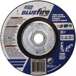 Norton - 24 Grit, 4-1/2" Wheel Diam, 1/8" Wheel Thickness, Type 27 Depressed Center Wheel - Zirconia Alumina/Silicon Carbide Blend, T Hardness, 13,580 Max RPM, Compatible with Angle Grinder - Eagle Tool & Supply