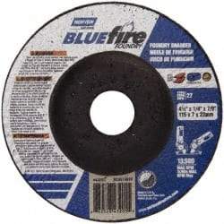 Norton - 24 Grit, 4-1/2" Wheel Diam, 1/4" Wheel Thickness, 7/8" Arbor Hole, Type 27 Depressed Center Wheel - Zirconia Alumina/Silicon Carbide Blend, T Hardness, 13,580 Max RPM, Compatible with Angle Grinder - Eagle Tool & Supply