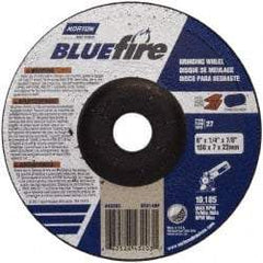 Norton - 24 Grit, 6" Wheel Diam, 1/4" Wheel Thickness, 7/8" Arbor Hole, Type 27 Depressed Center Wheel - Zirconia Alumina, S Hardness, 10,185 Max RPM, Compatible with Angle Grinder - Eagle Tool & Supply