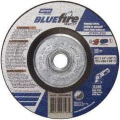 Norton - 24 Grit, 4-1/2" Wheel Diam, 1/4" Wheel Thickness, Type 27 Depressed Center Wheel - Zirconia Alumina, S Hardness, 13,580 Max RPM, Compatible with Angle Grinder - Eagle Tool & Supply