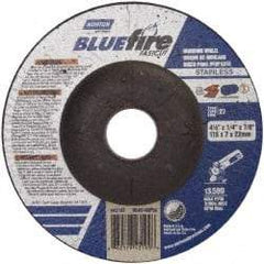 Norton - 24 Grit, 4-1/2" Wheel Diam, 1/4" Wheel Thickness, 7/8" Arbor Hole, Type 27 Depressed Center Wheel - Zirconia Alumina, S Hardness, 13,580 Max RPM, Compatible with Angle Grinder - Eagle Tool & Supply