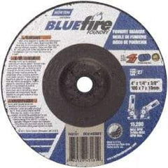 Norton - 24 Grit, 4" Wheel Diam, 1/4" Wheel Thickness, 3/8" Arbor Hole, Type 27 Depressed Center Wheel - Zirconia Alumina/Silicon Carbide Blend, T Hardness, 15,280 Max RPM, Compatible with Angle Grinder - Eagle Tool & Supply