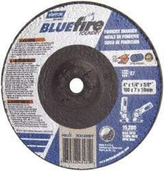 Norton - 24 Grit, 4" Wheel Diam, 1/4" Wheel Thickness, 5/8" Arbor Hole, Type 27 Depressed Center Wheel - Zirconia Alumina/Silicon Carbide Blend, T Hardness, 15,280 Max RPM, Compatible with Angle Grinder - Eagle Tool & Supply