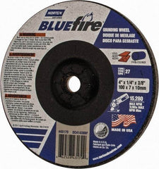 Norton - 24 Grit, 4" Wheel Diam, 1/4" Wheel Thickness, 3/8" Arbor Hole, Type 27 Depressed Center Wheel - Zirconia Alumina, S Hardness, 15,280 Max RPM, Compatible with Angle Grinder - Eagle Tool & Supply
