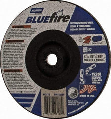 Norton - 30 Grit, 4" Wheel Diam, 1/8" Wheel Thickness, 3/8" Arbor Hole, Type 27 Depressed Center Wheel - Zirconia Alumina, U Hardness, 15,280 Max RPM, Compatible with Angle Grinder - Eagle Tool & Supply