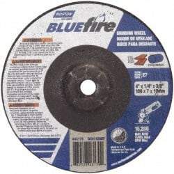 Norton - 24 Grit, 4" Wheel Diam, 1/4" Wheel Thickness, 5/8" Arbor Hole, Type 27 Depressed Center Wheel - Zirconia Alumina, S Hardness, 15,280 Max RPM, Compatible with Angle Grinder - Eagle Tool & Supply