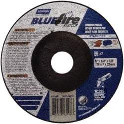 Norton - 24 Grit, 5" Wheel Diam, 1/4" Wheel Thickness, 7/8" Arbor Hole, Type 27 Depressed Center Wheel - Zirconia Alumina, S Hardness, 12,225 Max RPM, Compatible with Angle Grinder - Eagle Tool & Supply
