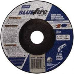 Norton - 24 Grit, 5" Wheel Diam, 1/4" Wheel Thickness, 7/8" Arbor Hole, Type 27 Depressed Center Wheel - Zirconia Alumina, S Hardness, 12,225 Max RPM, Compatible with Angle Grinder - Eagle Tool & Supply
