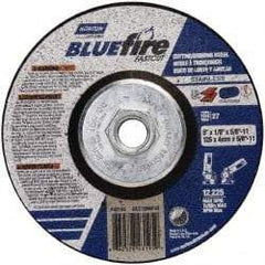 Norton - 30 Grit, 5" Wheel Diam, 1/8" Wheel Thickness, Type 27 Depressed Center Wheel - Zirconia Alumina, U Hardness, 12,225 Max RPM, Compatible with Angle Grinder - Eagle Tool & Supply