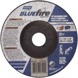 Norton - 30 Grit, 5" Wheel Diam, 1/8" Wheel Thickness, 7/8" Arbor Hole, Type 27 Depressed Center Wheel - Zirconia Alumina, U Hardness, 12,225 Max RPM, Compatible with Angle Grinder - Eagle Tool & Supply
