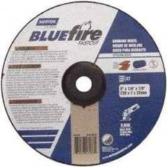Norton - 24 Grit, 9" Wheel Diam, 1/4" Wheel Thickness, 7/8" Arbor Hole, Type 27 Depressed Center Wheel - Zirconia Alumina, S Hardness, 6,600 Max RPM, Compatible with Angle Grinder - Eagle Tool & Supply