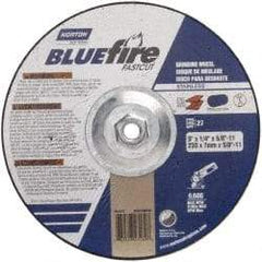 Norton - 24 Grit, 9" Wheel Diam, 1/4" Wheel Thickness, Type 27 Depressed Center Wheel - Zirconia Alumina, S Hardness, 6,600 Max RPM, Compatible with Angle Grinder - Eagle Tool & Supply