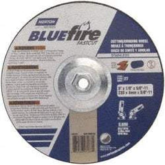 Norton - 30 Grit, 9" Wheel Diam, 1/8" Wheel Thickness, Type 27 Depressed Center Wheel - Zirconia Alumina, T Hardness, 6,600 Max RPM, Compatible with Angle Grinder - Eagle Tool & Supply