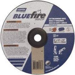 Norton - 30 Grit, 9" Wheel Diam, 1/8" Wheel Thickness, 7/8" Arbor Hole, Type 27 Depressed Center Wheel - Zirconia Alumina, T Hardness, 6,600 Max RPM, Compatible with Angle Grinder - Eagle Tool & Supply