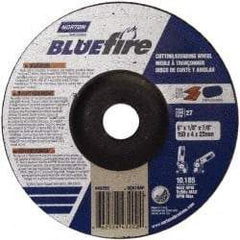 Norton - 30 Grit, 6" Wheel Diam, 1/8" Wheel Thickness, 7/8" Arbor Hole, Type 27 Depressed Center Wheel - Zirconia Alumina, U Hardness, 10,185 Max RPM, Compatible with Angle Grinder - Eagle Tool & Supply