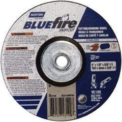 Norton - 30 Grit, 6" Wheel Diam, 1/8" Wheel Thickness, Type 27 Depressed Center Wheel - Zirconia Alumina, U Hardness, 10,185 Max RPM, Compatible with Angle Grinder - Eagle Tool & Supply