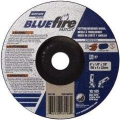 Norton - 30 Grit, 6" Wheel Diam, 1/8" Wheel Thickness, 7/8" Arbor Hole, Type 27 Depressed Center Wheel - Zirconia Alumina, U Hardness, 10,185 Max RPM, Compatible with Angle Grinder - Eagle Tool & Supply