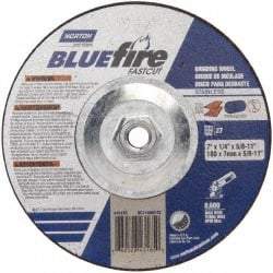 Norton - 24 Grit, 7" Wheel Diam, 1/4" Wheel Thickness, Type 27 Depressed Center Wheel - Zirconia Alumina, S Hardness, 8,600 Max RPM, Compatible with Angle Grinder - Eagle Tool & Supply
