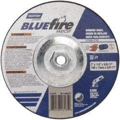Norton - 24 Grit, 7" Wheel Diam, 1/4" Wheel Thickness, Type 27 Depressed Center Wheel - Zirconia Alumina, S Hardness, 8,600 Max RPM, Compatible with Angle Grinder - Eagle Tool & Supply