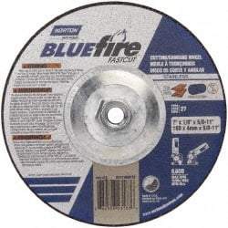 Norton - 30 Grit, 7" Wheel Diam, 1/8" Wheel Thickness, Type 27 Depressed Center Wheel - Zirconia Alumina, T Hardness, 8,600 Max RPM, Compatible with Angle Grinder - Eagle Tool & Supply
