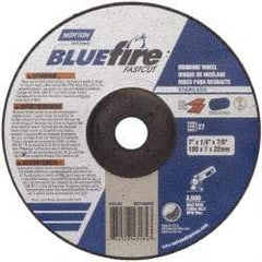 Norton - 24 Grit, 7" Wheel Diam, 1/4" Wheel Thickness, 7/8" Arbor Hole, Type 27 Depressed Center Wheel - Zirconia Alumina, S Hardness, 8,600 Max RPM, Compatible with Angle Grinder - Eagle Tool & Supply