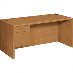 Hon - High-Pressure Laminate Left Pedestal Desk with Center Drawer - 66" Wide x 30" Deep x 29-1/2" High, Harvest - Eagle Tool & Supply