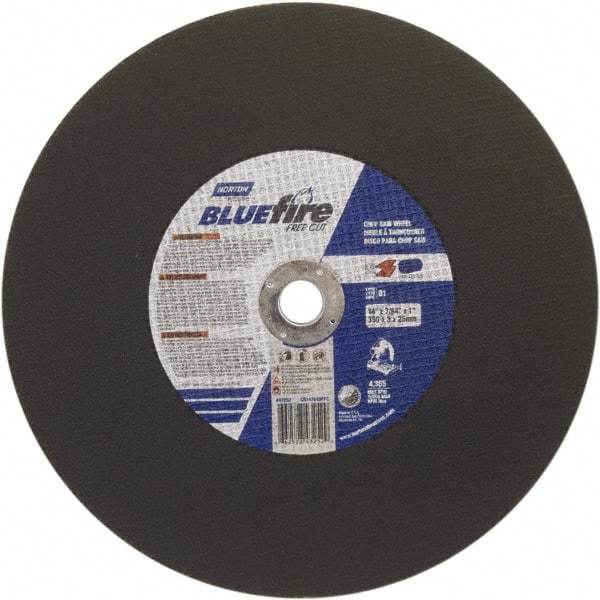 Norton - 14" 36 Grit Zirconia Alumina Cutoff Wheel - 7/64" Thick, 1" Arbor, 4,365 Max RPM, Use with Stationary Tools - Eagle Tool & Supply