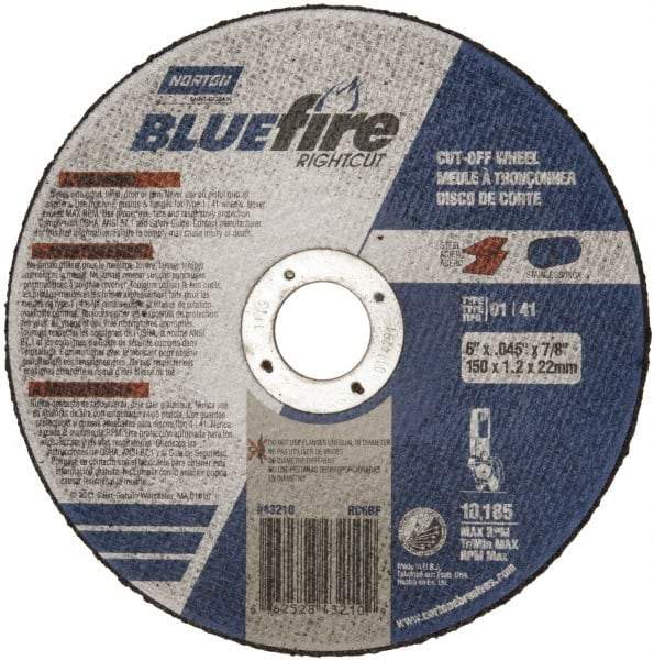 Norton - 6" 36 Grit Zirconia Alumina Cutoff Wheel - 1/16" Thick, 7/8" Arbor, 10,185 Max RPM, Use with Angle Grinders - Eagle Tool & Supply