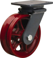 Hamilton - 6" Diam x 2" Wide, Iron Swivel Caster - 1,000 Lb Capacity, Top Plate Mount, 4" x 5" Plate, Straight Roller Bearing - Eagle Tool & Supply