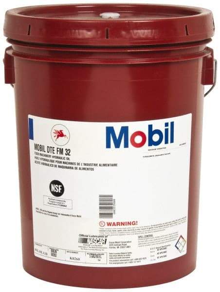 Mobil - 5 Gal Pail Mineral Hydraulic Oil - ISO 32, 31.9 cSt at 40°C & 5.5 cSt at 100°F, Food Grade - Eagle Tool & Supply