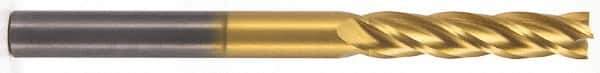 Hertel - 7/16", 2" LOC, 7/16" Shank Diam, 4" OAL, 4 Flute, Solid Carbide Square End Mill - Single End, TiN Finish, 30° Helix, Centercutting, Right Hand Cut, Right Hand Flute - Eagle Tool & Supply