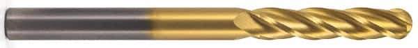 Hertel - 7/16" Diam, 2" LOC, 4 Flute Solid Carbide Ball End Mill - TiN Finish, Single End, 4" OAL, 7/16" Shank Diam - Eagle Tool & Supply