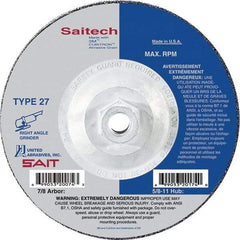 Sait - 7" Wheel Diam, 1/4" Wheel Thickness, Type 27 Depressed Center Wheel - Ceramic, Resinoid Bond, 8,500 Max RPM, Compatible with Angle Grinder - Eagle Tool & Supply