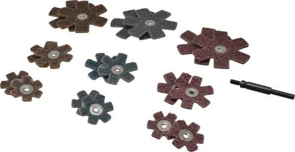 Superior Abrasives - 17 Piece Aluminum Oxide Sanding Star Kit - Contains 1-1/2, 2 & 3" Diam Coarse, Medium & Very Fine Polishing & Sanding Stars - Eagle Tool & Supply