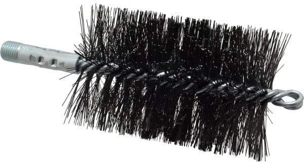 Schaefer Brush - 4-1/2" Brush Length, 3" Diam, Double Stem, Double Spiral Tube Brush - 7-1/2" Long, Tempered Steel Wire, 1/4" NPT Male Connection - Eagle Tool & Supply