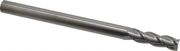 Accupro - 7/16", 1-1/2" LOC, 7/16" Shank Diam, 6" OAL, 3 Flute, Solid Carbide Square End Mill - Single End, Uncoated, Spiral Flute, 40° Helix, Centercutting, Right Hand Cut, Right Hand Flute - Eagle Tool & Supply