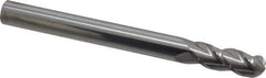 Accupro - 3/8" Diam, 1" LOC, 3 Flute Solid Carbide Ball End Mill - Uncoated, Single End, 4" OAL, 3/8" Shank Diam, Spiral Flute - Eagle Tool & Supply