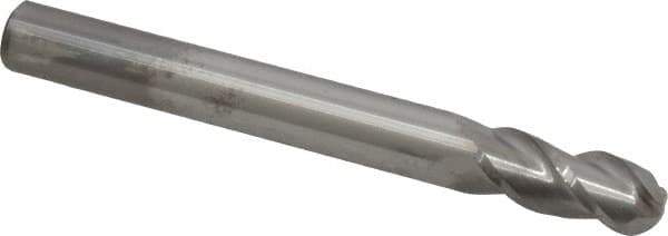 Accupro - 7/16" Diam, 1" LOC, 3 Flute Solid Carbide Ball End Mill - Uncoated, Single End, 4" OAL, 7/16" Shank Diam, Spiral Flute - Eagle Tool & Supply